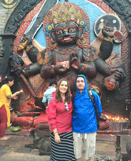 Angela and Jesus from Spain in Kal Bhairav Temple Kathmandu