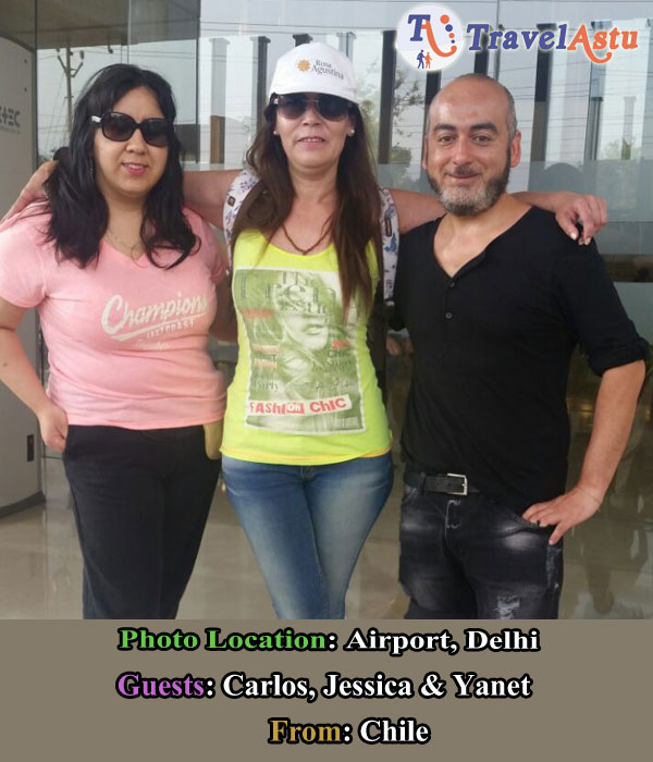 Carlos, Jessica and Yanet in Indira Gandhi International Airport Delhi with TravelAstu