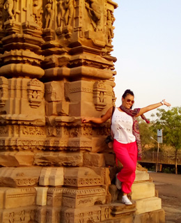 TravelAstu guest Ms. Bertha from Chille at Khajuraho temple