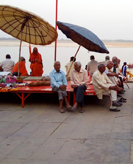 Evening gossips by old men at Assi ghat Varanasi