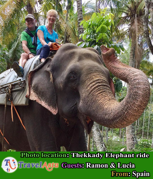 Ramon and Lucia enjoying elephant ride Thekkady with TravelAstu